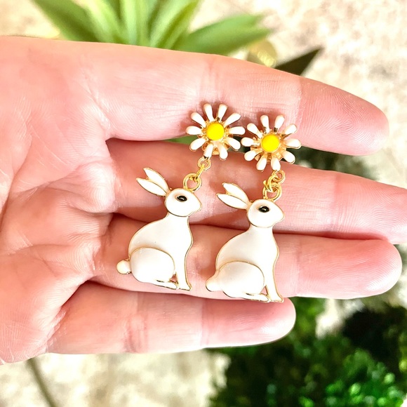 Floral Bunny Dangle Earrings - Picture 2 of 4